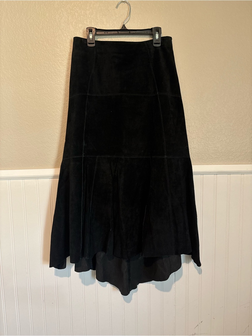 Vintage CAbi Black Suede High-Low Panel Skirt